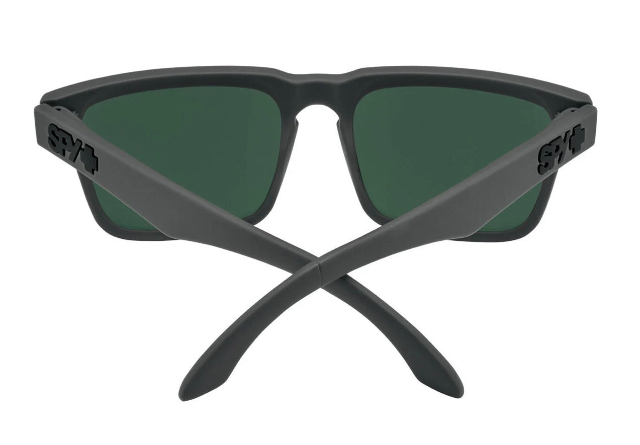 Spy Optic HELM Sunglasses - Soft Matte Dark Gray / HAPPY Gray Green POLARIZED Light Blue Spectra Mirror Lens