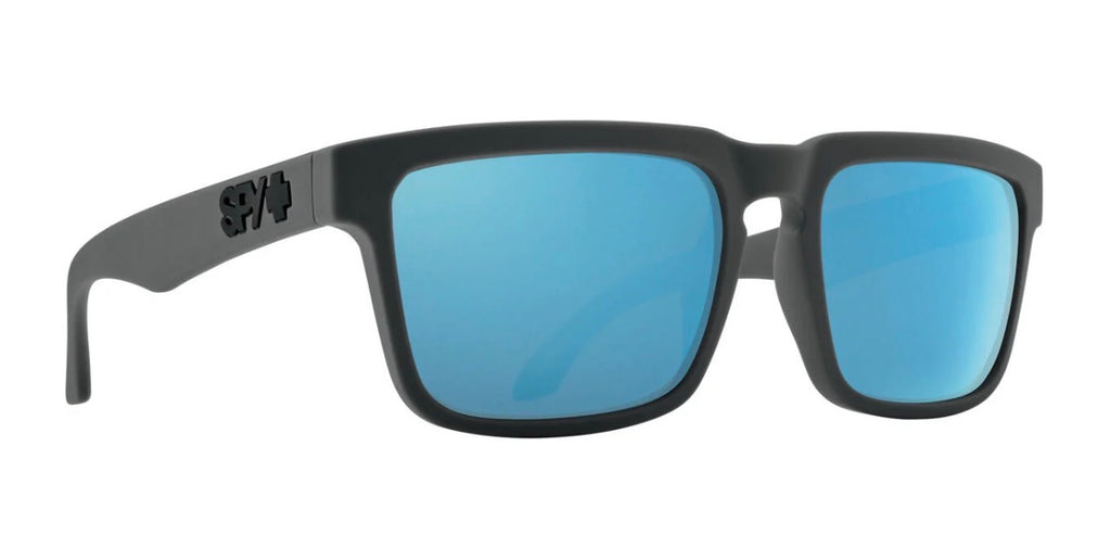 Spy Optic HELM Sunglasses - Soft Matte Dark Gray / HAPPY Gray Green POLARIZED Light Blue Spectra Mirror Lens