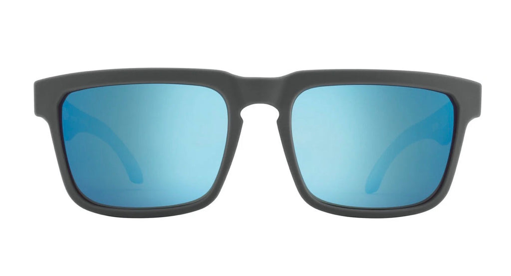 Spy Optic HELM Sunglasses - Soft Matte Dark Gray / HAPPY Gray Green POLARIZED Light Blue Spectra Mirror Lens