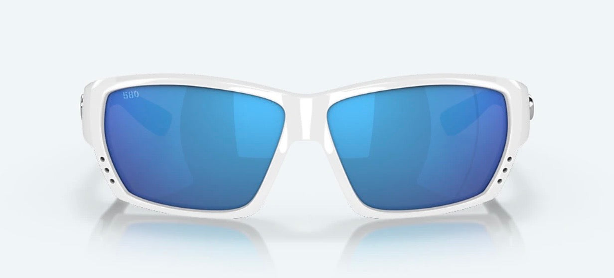 Costa Del Mar TUNA ALLEY Sunglasses - White / Blue Mirror Polarized 580 Glass Lens