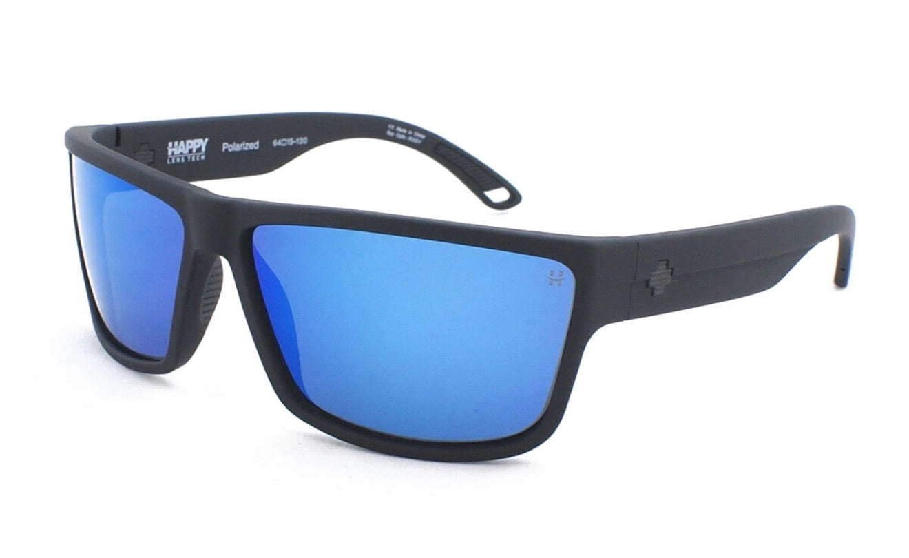 Spy Optic ROCKY Sunglasses - Soft Matte Black / HAPPY Dark Gray Green w/Dark Blue Spectra Mirror POLARIZED Lens