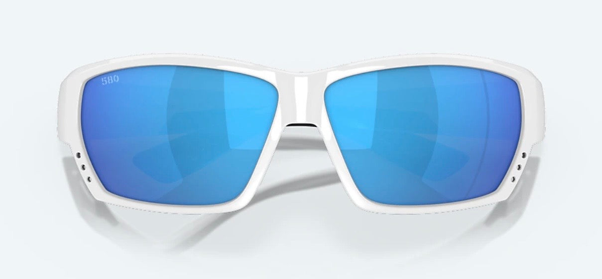 Costa Del Mar TUNA ALLEY Sunglasses - White / Blue Mirror Polarized 580 Glass Lens